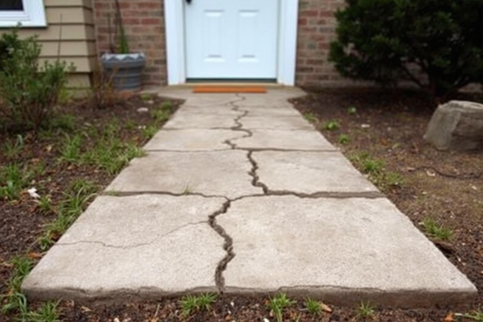 Cracked and heaved concrete front walkway before replacement